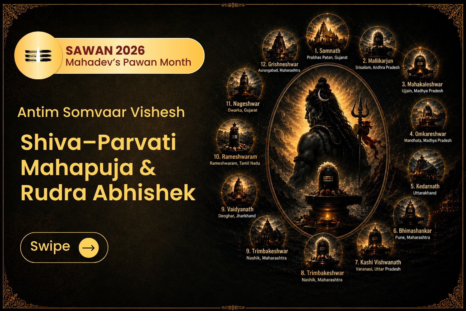 Shravan Monday Special Dwadash Jyotirlinga Tirth Kshetra Shiva–Parvati Mahapuja & Rudra Abhishek